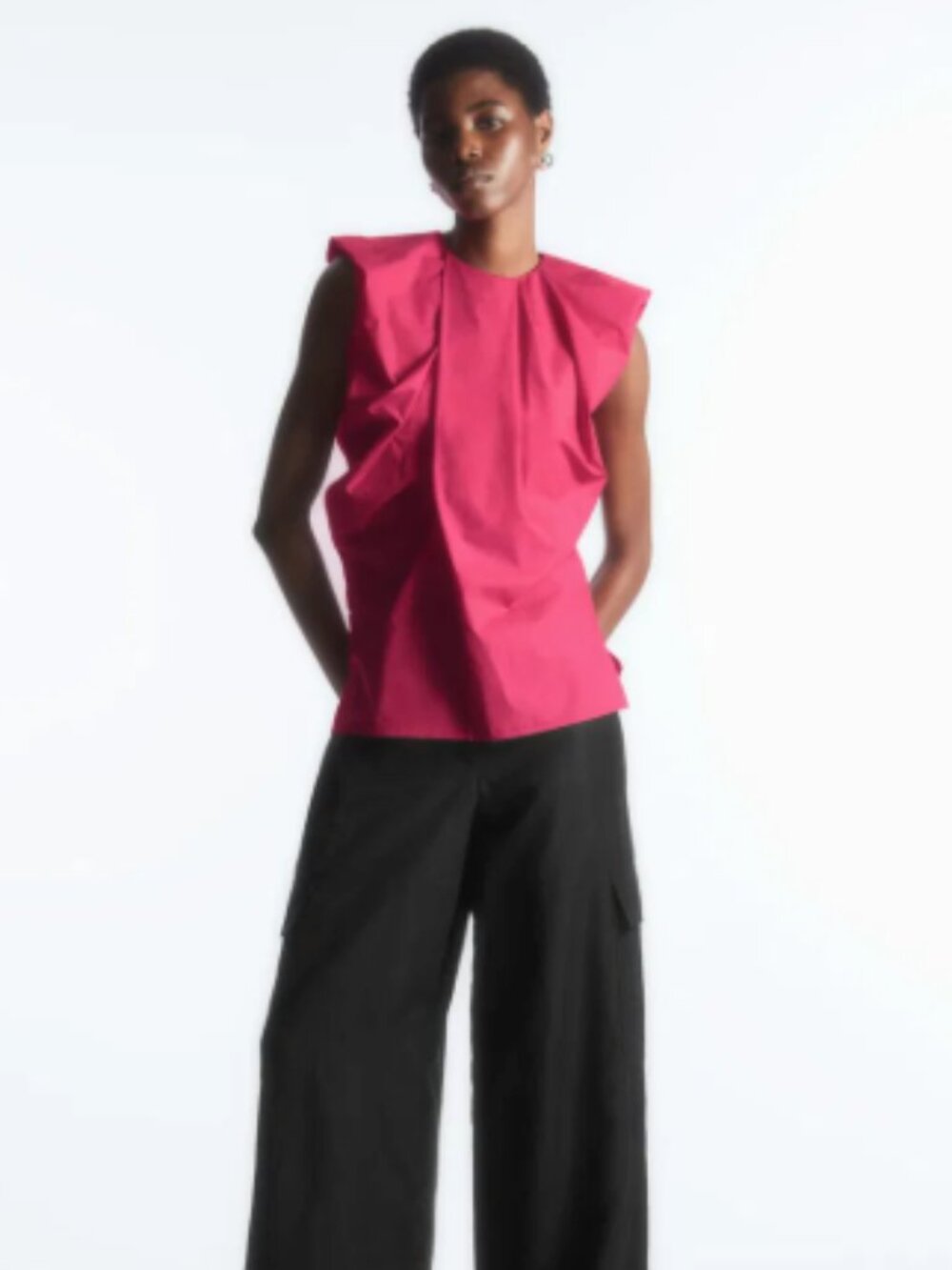 COS Gathered Draped Sleeveless Top Bright Pink Size 6 Cotton Poplin